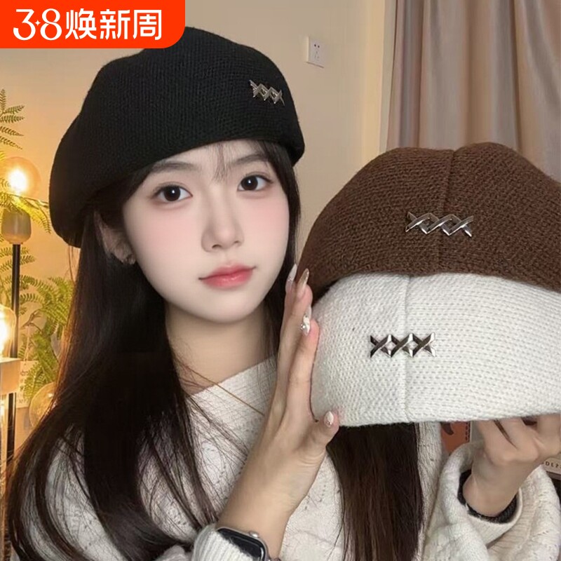 2025新款黑色毛呢贝雷帽女冬季时尚洋气韩系显脸小帽子保暖画家帽