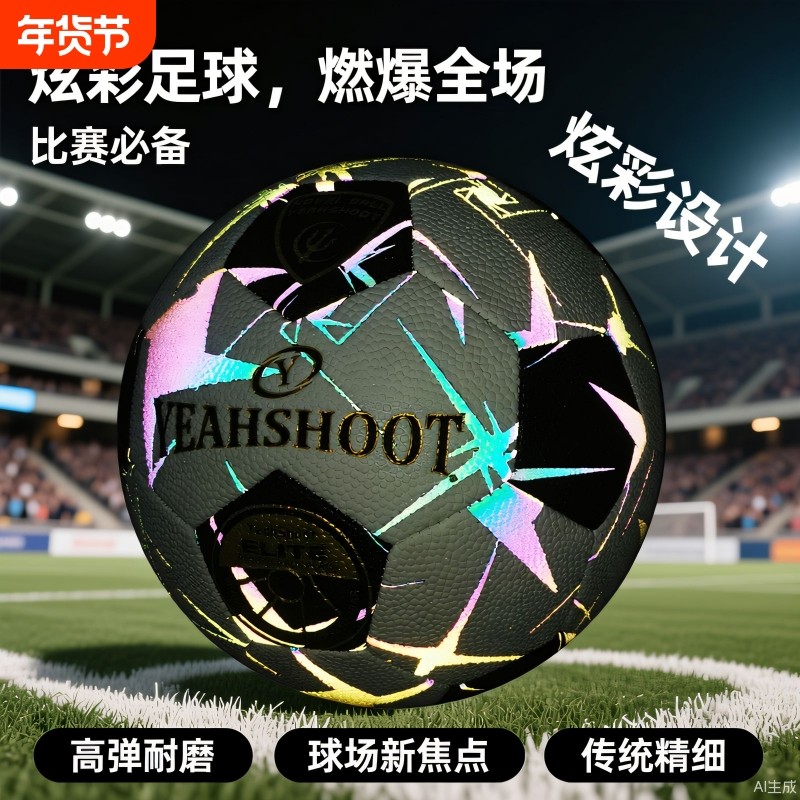 足球高颜值炫酷反光野射发光限量款学生成人专业训练比赛PU耐磨