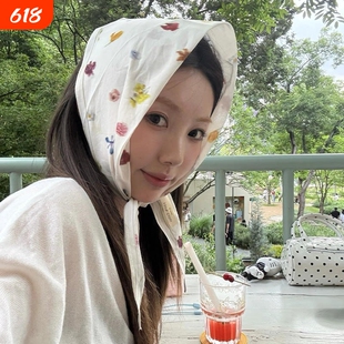 2026新款法式田园风花朵丝巾女士夏季旅游拍照三角巾头巾薄款围巾