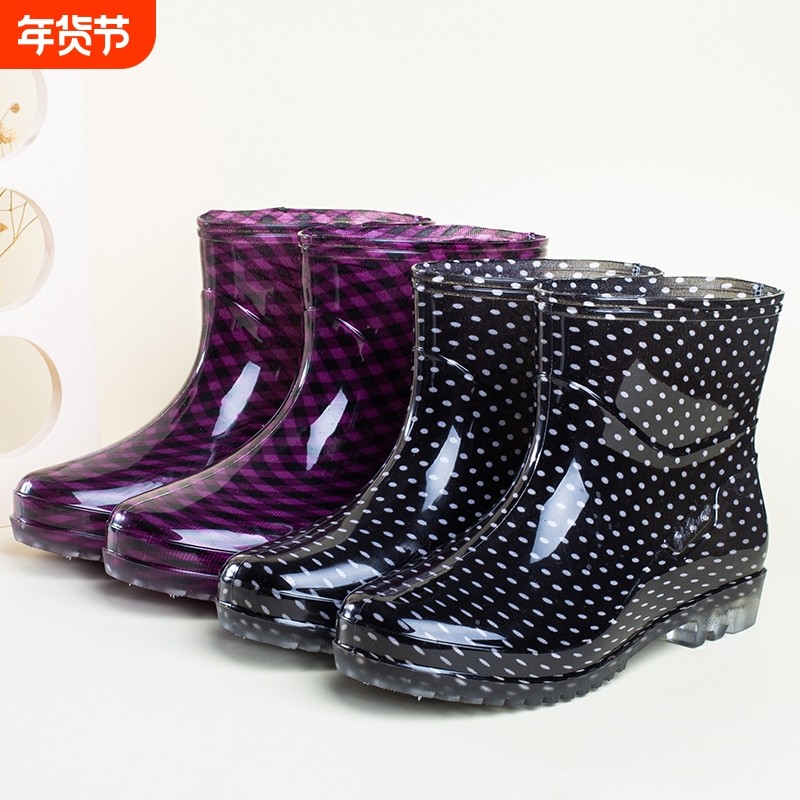 水鞋短筒雨鞋女低筒加棉绒保暖防水鞋防滑女士雨靴胶鞋工作鞋水靴