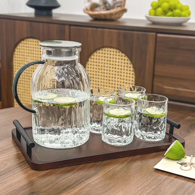 冷水壶玻璃耐高温凉水壶家用大容量果汁扎壶中式客厅水杯套装水壶