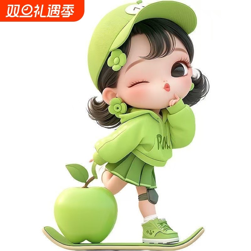 可爱滑板小女孩异形贴纸动漫少女装饰贴电动汽车室内划痕防水墙贴