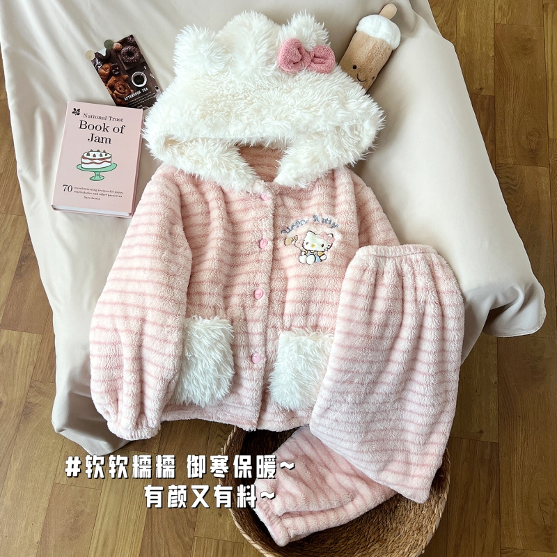 长袖睡衣女士秋冬款珊瑚绒家居服