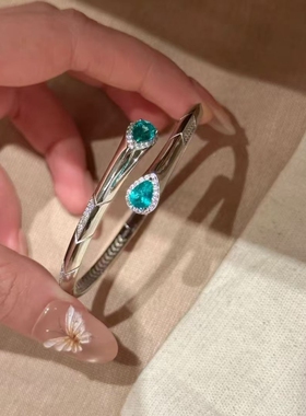 复古海盐蓝色开口手镯女生小众设计清冷感手环简约百搭手饰显白