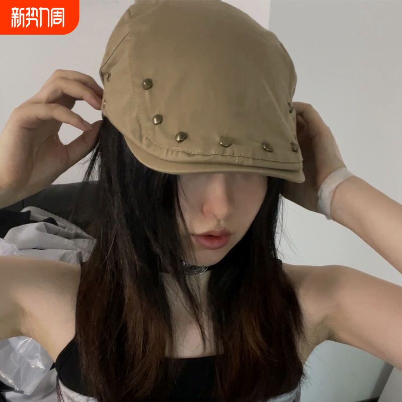 铆钉前进帽女春夏季百搭反戴画家帽休闲贝雷帽薄款鸭舌帽棒球帽潮
