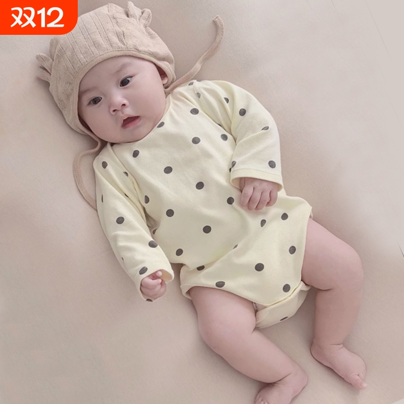 婴儿秋装波点纯棉满月宝宝衣服哈衣包屁衣小月龄服秋冬睡衣薄款