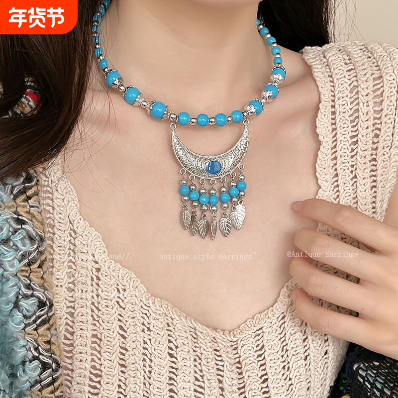 民族风复古月牙流苏额头链发饰头箍眉心坠波西米异域风情丽江配饰