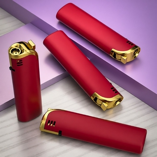 打火机防风新款肤感大红金属蓝焰一次性可充气耐用充气批发印字