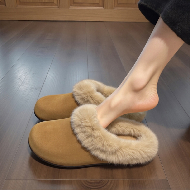 【兔毛绒】毛毛拖鞋女外穿2025新款秋冬法式包头一脚蹬勃肯棉拖鞋