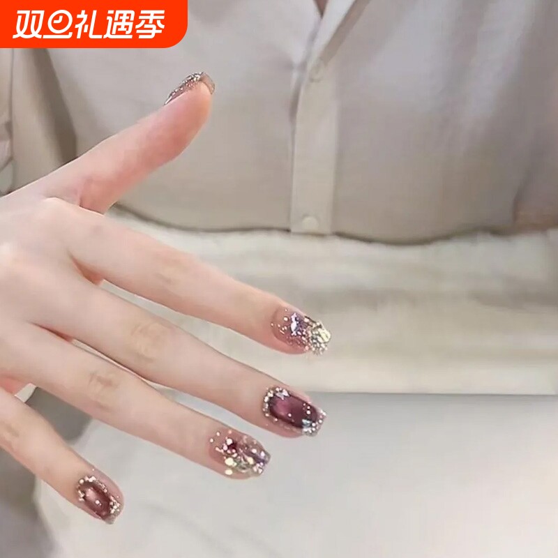 【魔瞳紫】纯手工穿戴甲假指甲贴片秋冬猫眼美甲高级感椭圆甲片