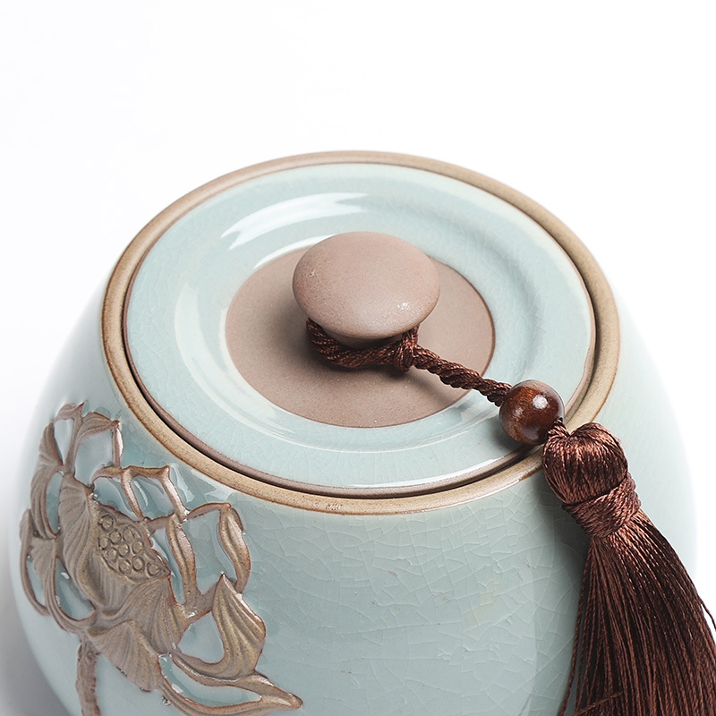 茶叶罐陶瓷logo加印哥窑小号密封储物罐浮雕茶叶包装罐礼品盒批发