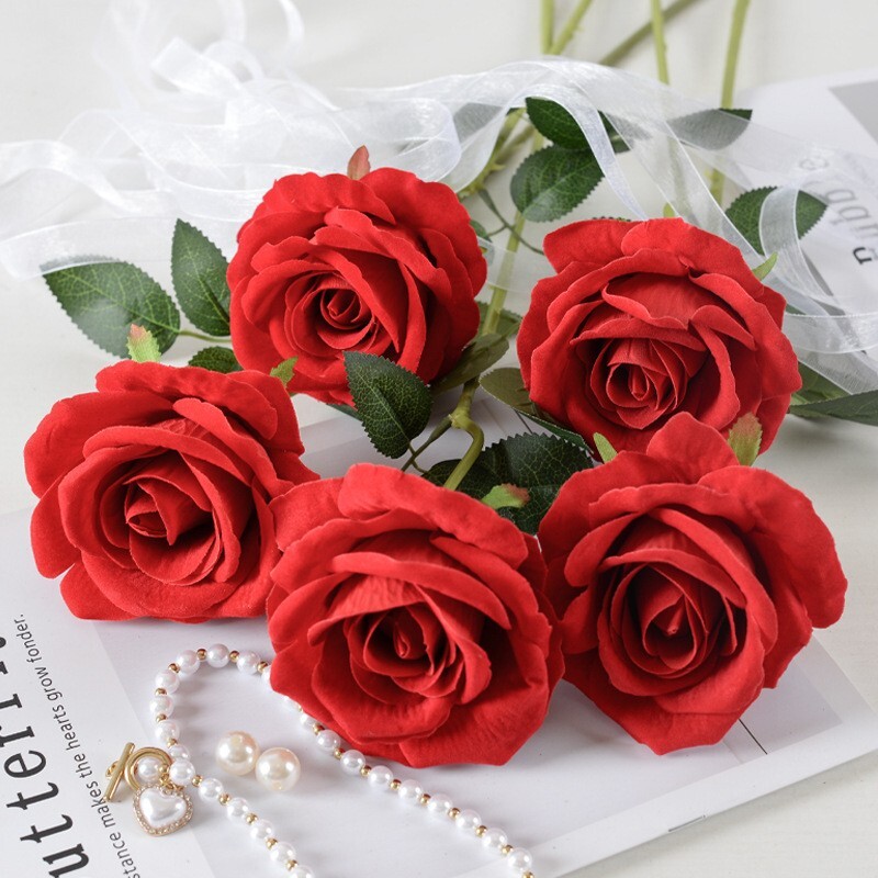 仿真大绒布玫瑰花婚庆家居装饰假花 手感情人节高级感绢花束批发