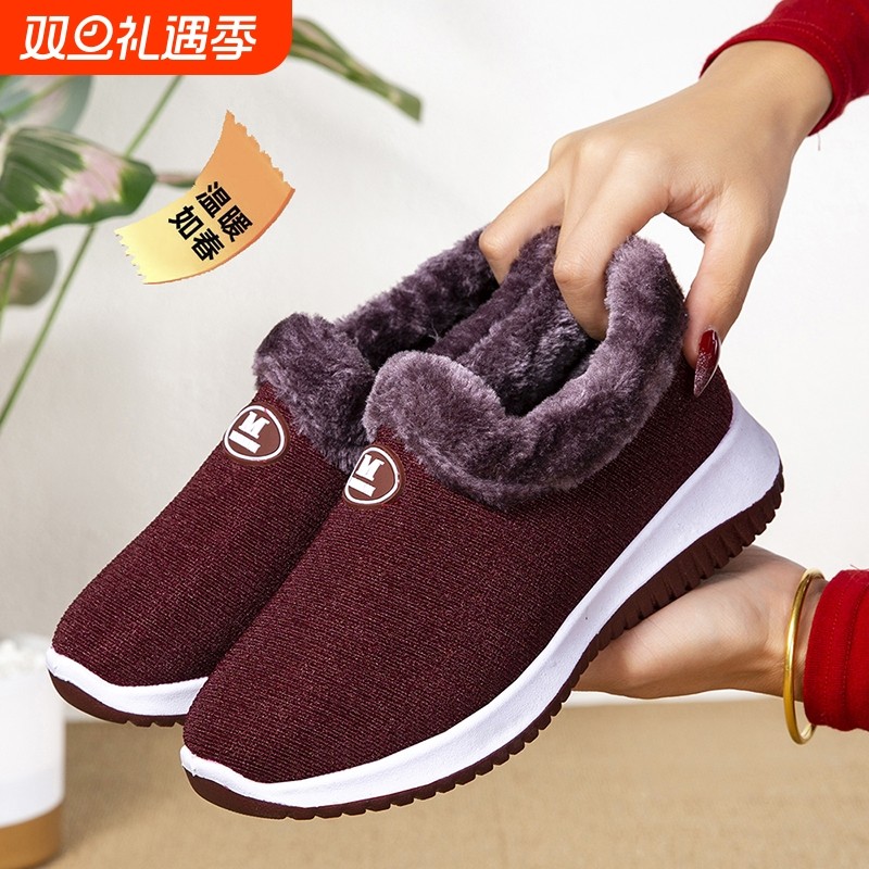 新款老北京布鞋女加绒保暖软底妈妈棉布鞋老人冬季防滑鞋子平底