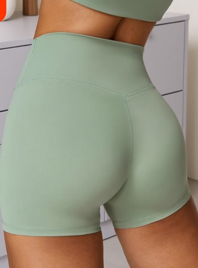 欧美蜜桃提臀运动短裤女速干瑜伽服紧身三分裤高腰健身绿色黑色