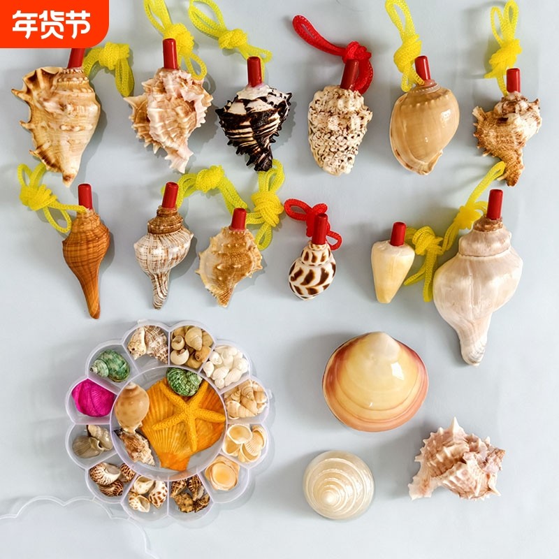 海螺口哨天然号角可吹喇叭超大贝壳哨子儿童玩具哨小螺号海星