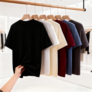夏季 t恤百搭新款 宽松白色圆领纯色潮流简约上衣体恤打底 短袖 男士