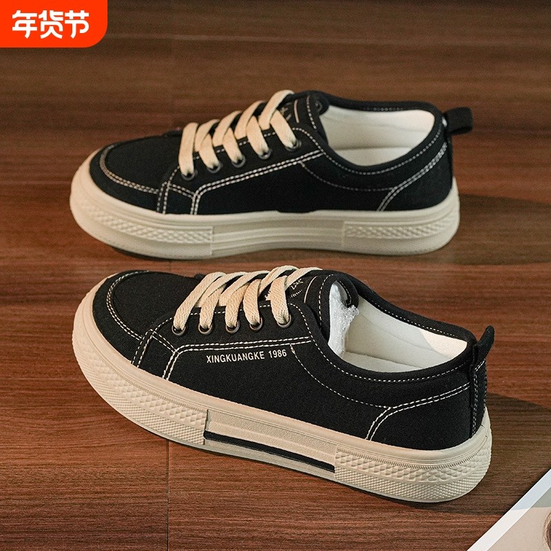 帆布鞋女鞋百搭女款板鞋2025春秋季新款休闲韩版黑色学生运动布鞋