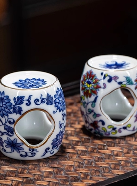 复古青花瓷茶器盖置仿古陶瓷壶承盖托白瓷茶具茶道配件茶玩摆件