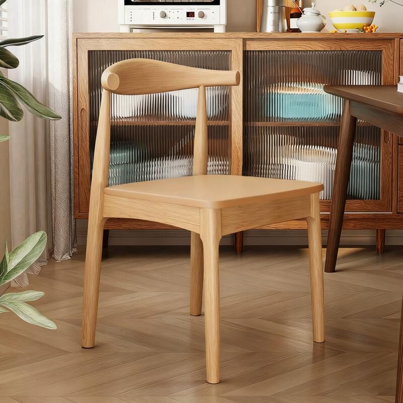 实木餐椅家用北欧书桌椅现代简约书房办公靠背椅子餐厅凳子牛角椅