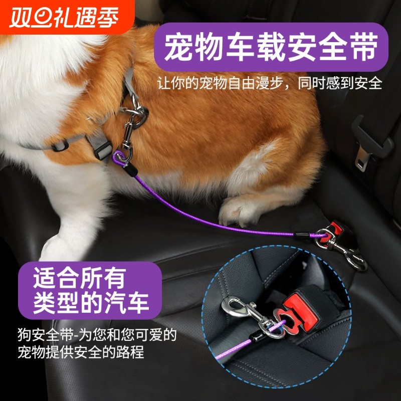 狗狗车载安全带宠物汽车安全绳猫狗车载出行牵引绳安全扣钢丝狗绳