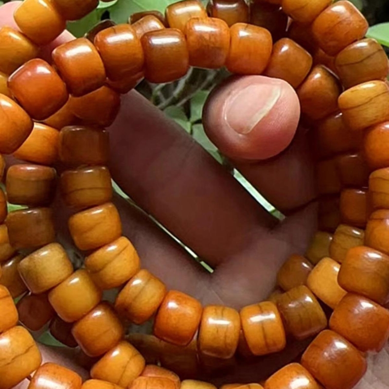 西藏式老牦牛骨108颗手串佛珠念珠未镶嵌老型桶珠老灵骨手链素串