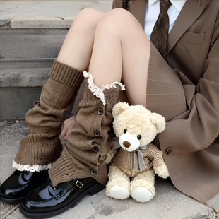 纯色百搭纽扣腿套美拉德花边堆堆袜套辣妹y2k腿袜小腿袜子女黑色