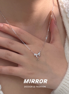 小麋人999银蝴蝶结闪钻项链女