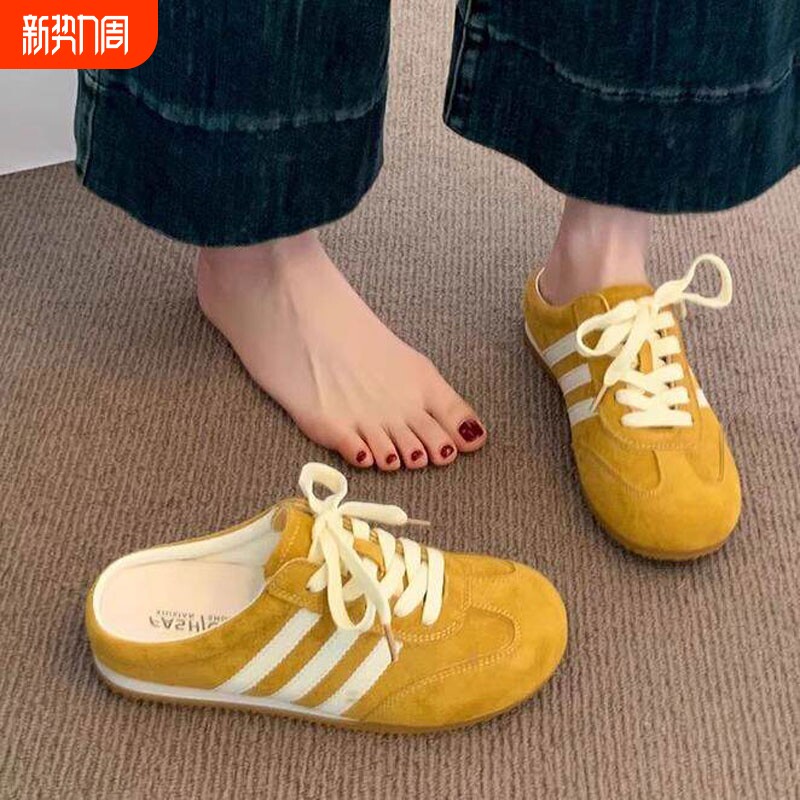 包头半拖鞋女夏外穿2026新款超火黄色德训鞋懒人一脚蹬凉拖女鞋子