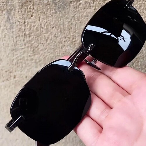 黑眼镜男太阳镜高档墨镜开车钓鱼偏光无框驾驶茶色高清飞行员镜片