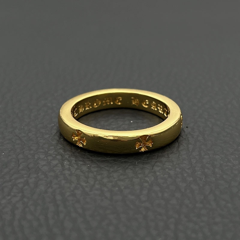 ODEK金色22K圆润十字花戒指复古欧美个性小众嘻哈指环霸气经典