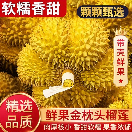 泰国金枕榴莲进口A级精选老树鲜果带壳4房一整颗直发树熟采摘顺丰