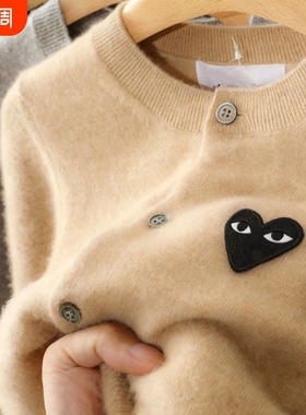 100%纯羊毛刺绣开衫外套亲子针织衫春秋款羊绒毛衣红色蓝色黑色