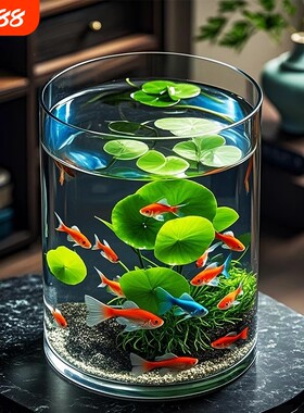 压克力鱼缸透明彷玻璃超白高透圆型圆柱型防摔塑料金鱼缸客厅小型