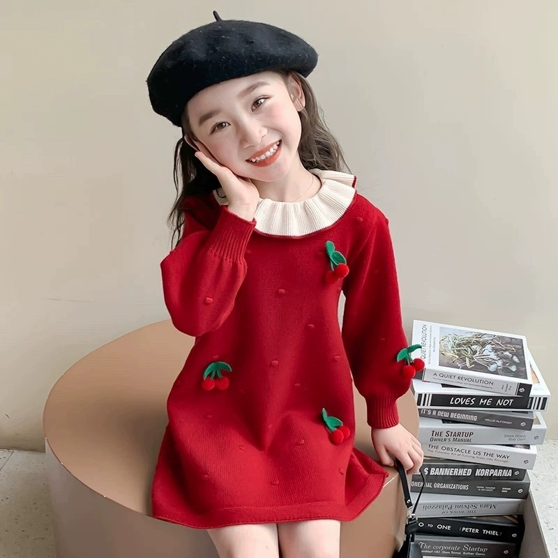 女童毛衣裙2025秋冬季新款儿童娃娃领针织连衣裙宝宝时髦公主裙子
