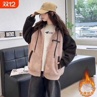 女童外套秋冬款2025新款儿童加绒加厚卫衣秋季保暖棒球服红色夹棉