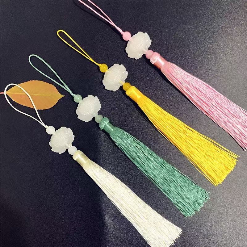 白玉莲花流苏穗子12厘米仿玉扇子压襟手机壳灯具香包古风挂件吊穗