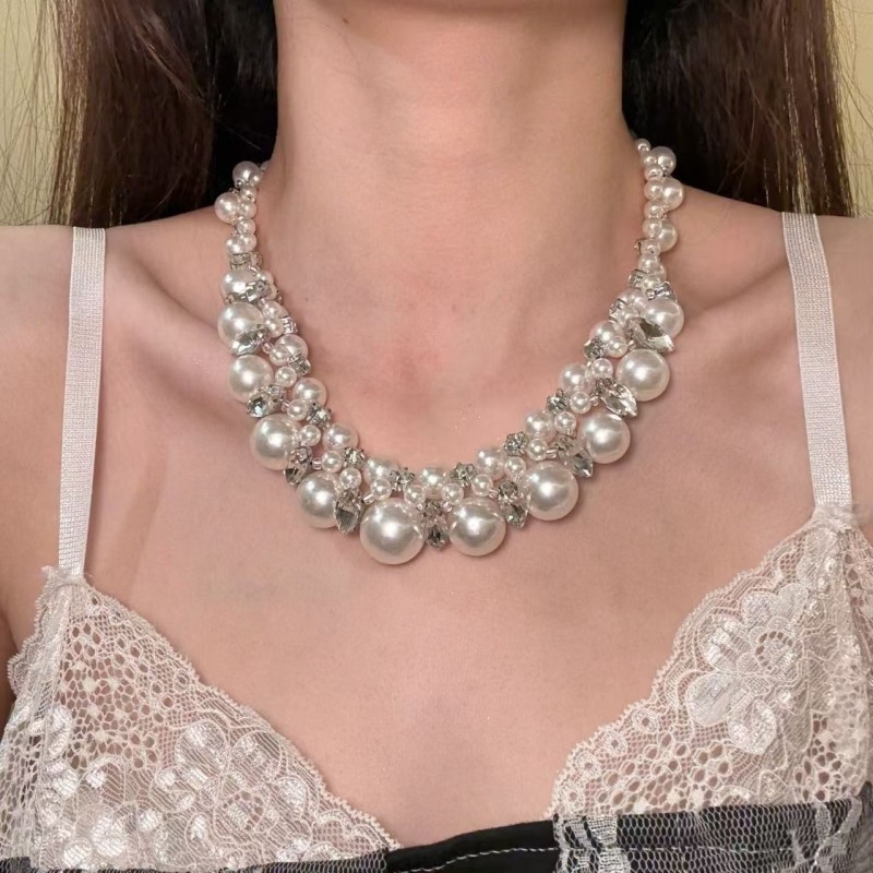 重工复古闪钻串珠choker项链女锁骨链轻奢小众设计高级感气质颈