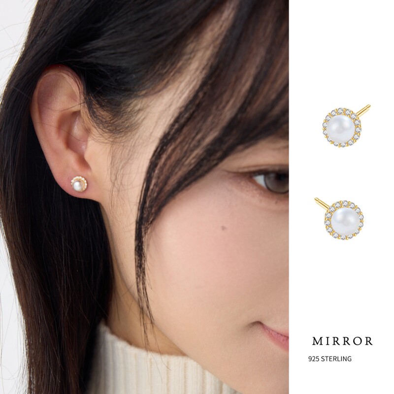 小麋人「圆舞曲」925纯银淡水珍珠闪亮圆耳钉女耳环耳饰简约小众