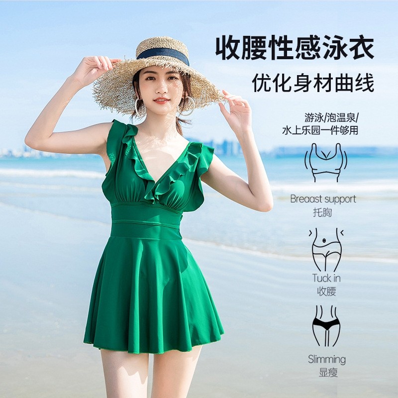 新款ins女韩版温泉泳衣露背连体海边度假游泳装显瘦仙女泳装