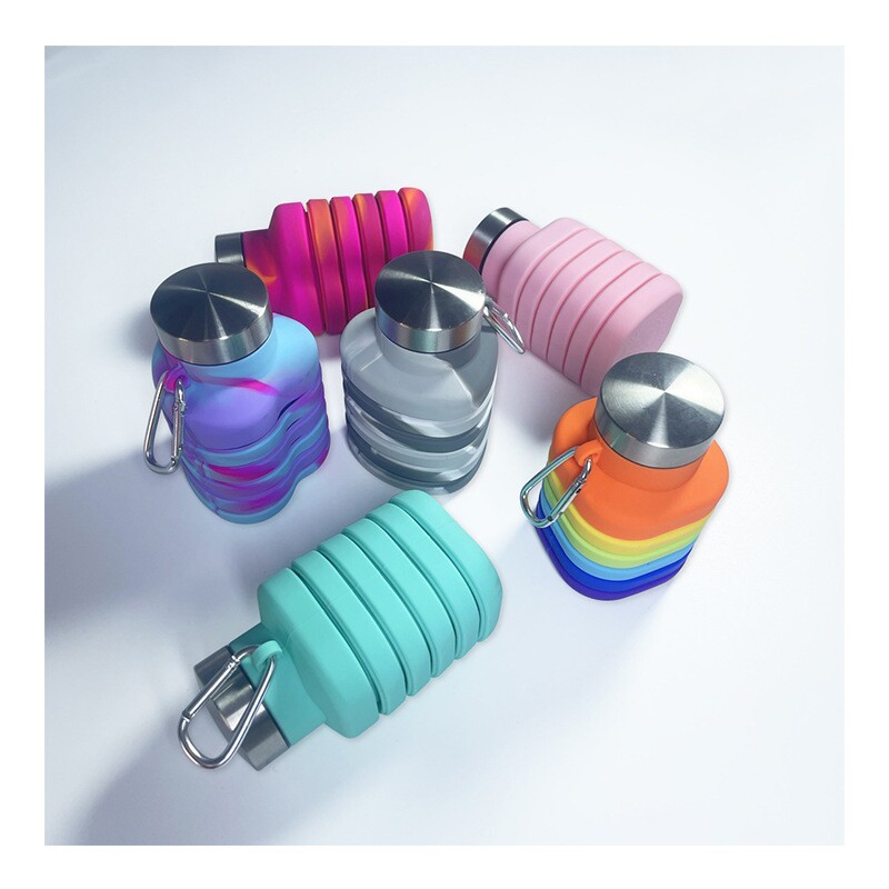 亚马逊新款创意硅胶折叠水壶 跑步健身便携水杯 户外运动水壶