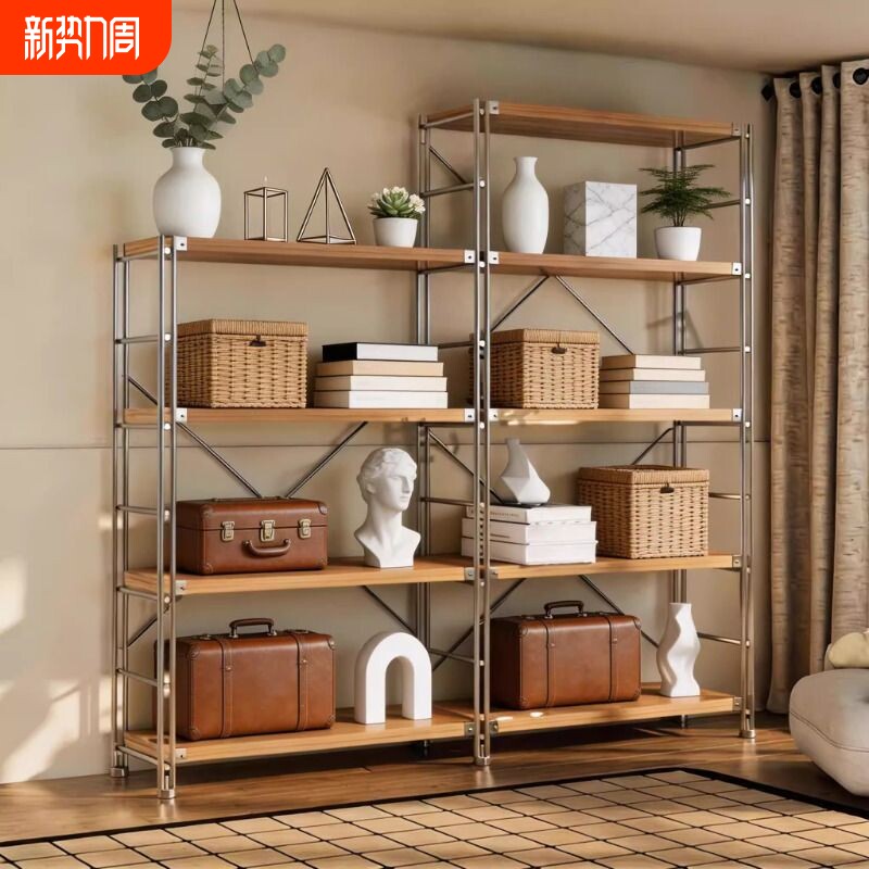 厨房阳台储物书柜货架日式置物架落地展示架光轴客厅多层收纳架子