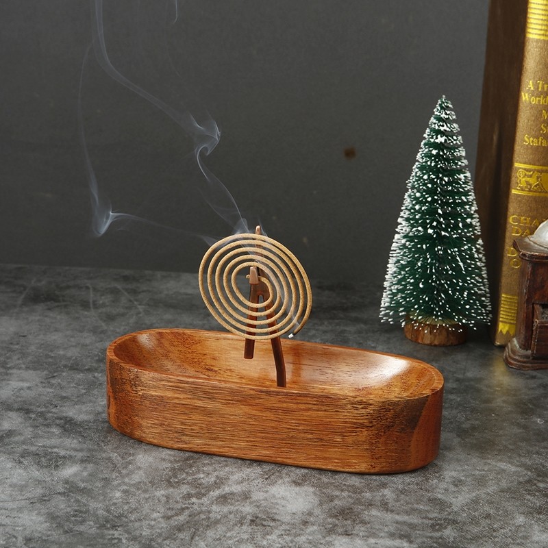 多功能日式实木船型香炉家用室内蚊香盘蚊香架盘香架香薰炉接灰盘