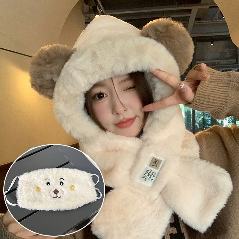 虞书欣同款保暖护耳帽子围巾一体两件套冬季加厚雷锋帽女秋冬围脖