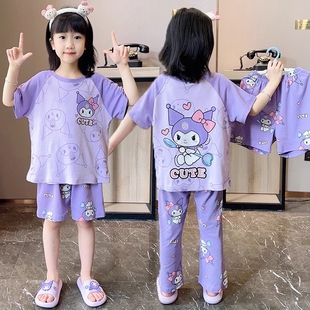 三件套女童睡衣儿童2026薄款夏季卡通新款短袖长裤女孩春秋家居服