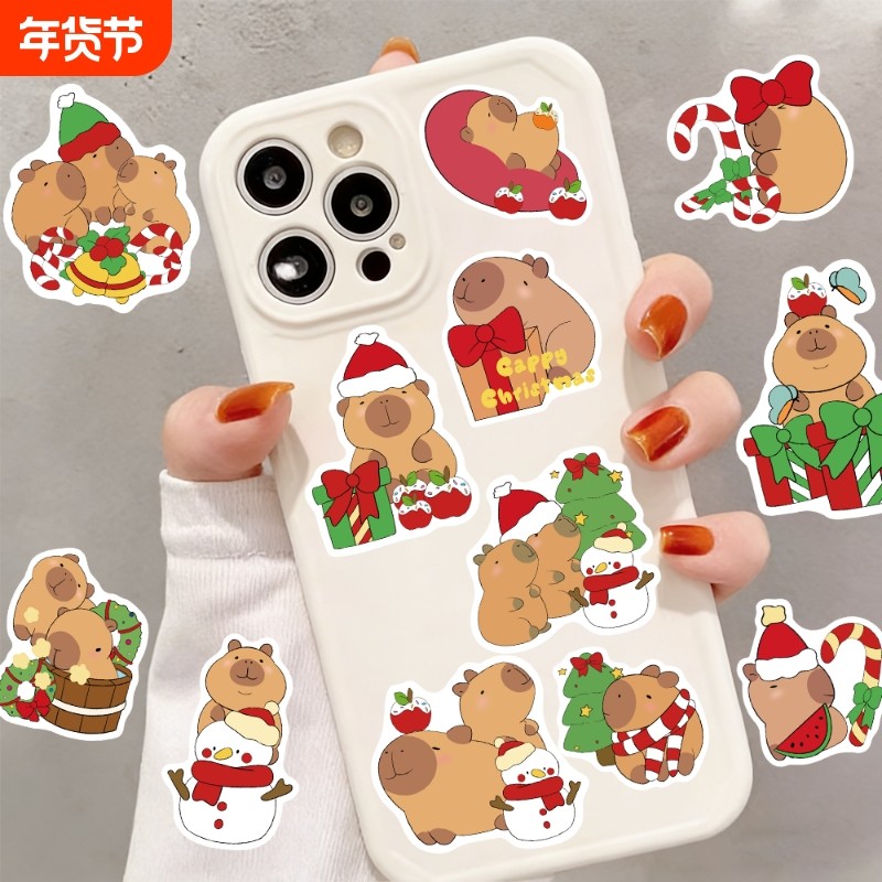 50张圣诞节卡皮巴拉贴纸卡通涂鸦可爱圣诞节日礼物DIY水杯行李箱手机壳手账装饰贴画防水贴画,文具电教/文化用品/商务用品,贴纸/立体贴纸,淘宝优惠券,粉丝福利购,淘宝优惠卷