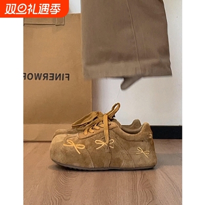 真皮厚底内增高德训鞋女秋冬加绒保暖复古大头阿甘鞋休闲运动板鞋