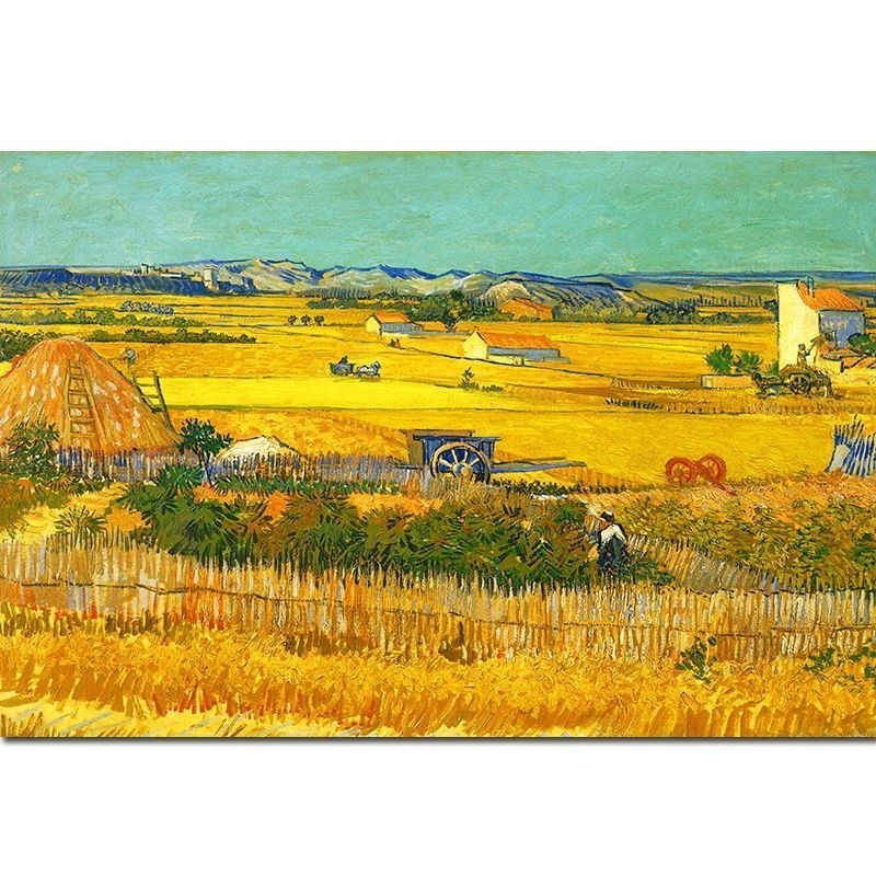 向日葵梵高丰收麦田招财旺业油画酒店餐厅墙贴自粘画挂画墙面风景