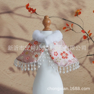 猫咪新年贵妃披肩狗狗仿珍珠过年围脖宠物拜年服红色喜庆拍照饰品