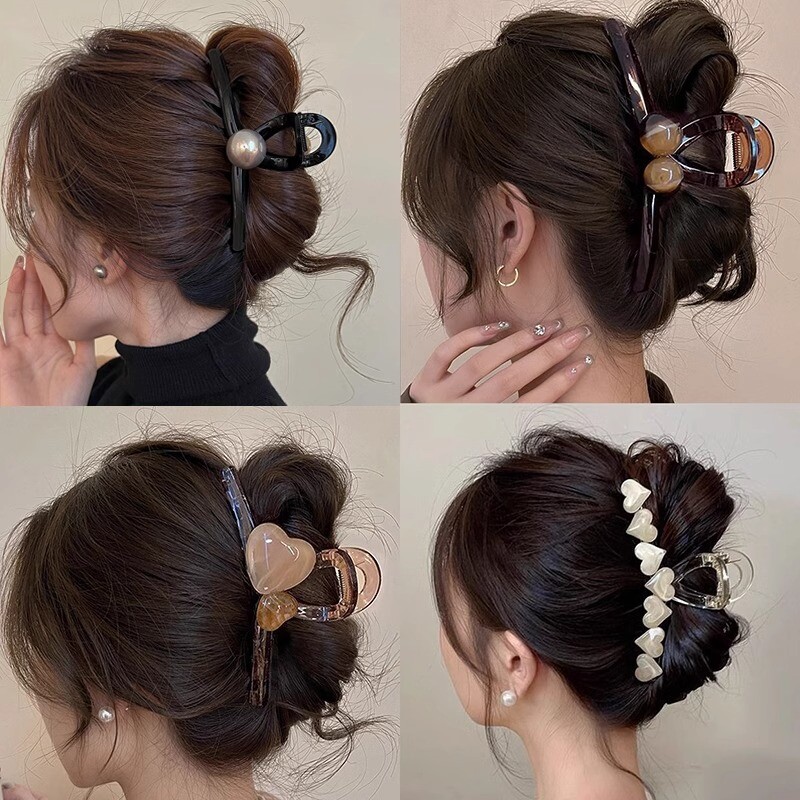 爱心抓夹女2024新款高级感夏季后脑勺发夹盘发鲨鱼夹子发饰一字