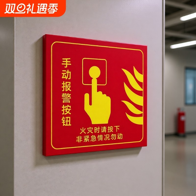 手动报警按钮标识贴纸火灾声光报警器警铃指示提示牌消防模块广播防火